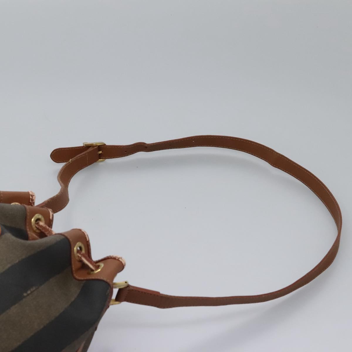 FENDI Pecan Canvas Shoulder Bag PVC Brown Black gold Auth yk18186
