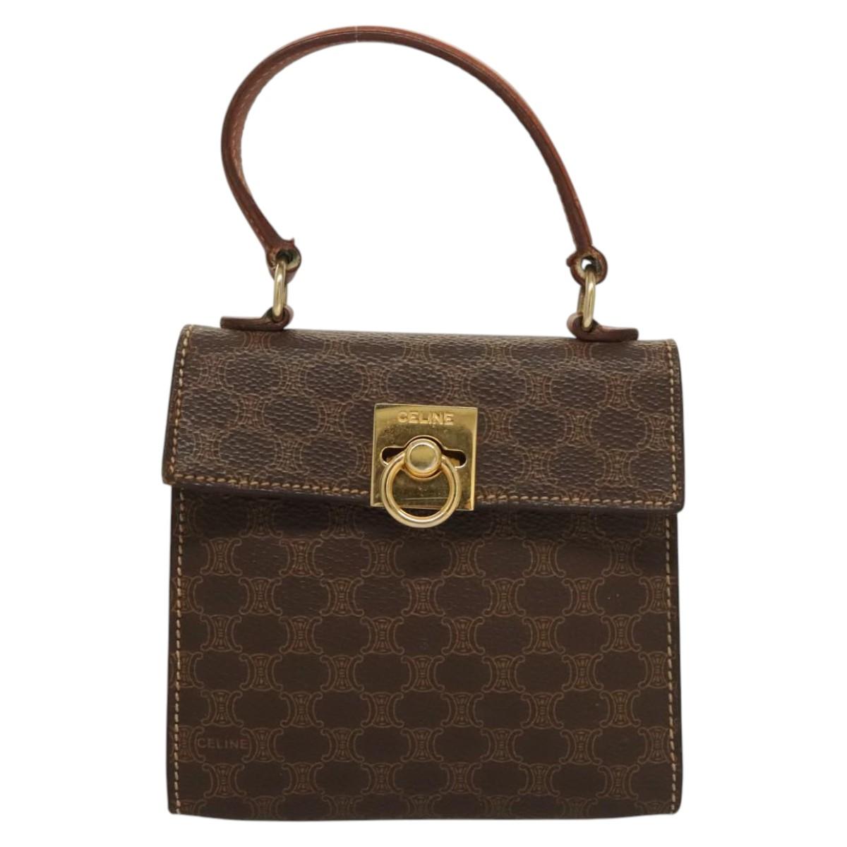 CELINE Macadam Canvas Mini Hand Bag PVC Leather 2way Brown Gold Auth yk18202