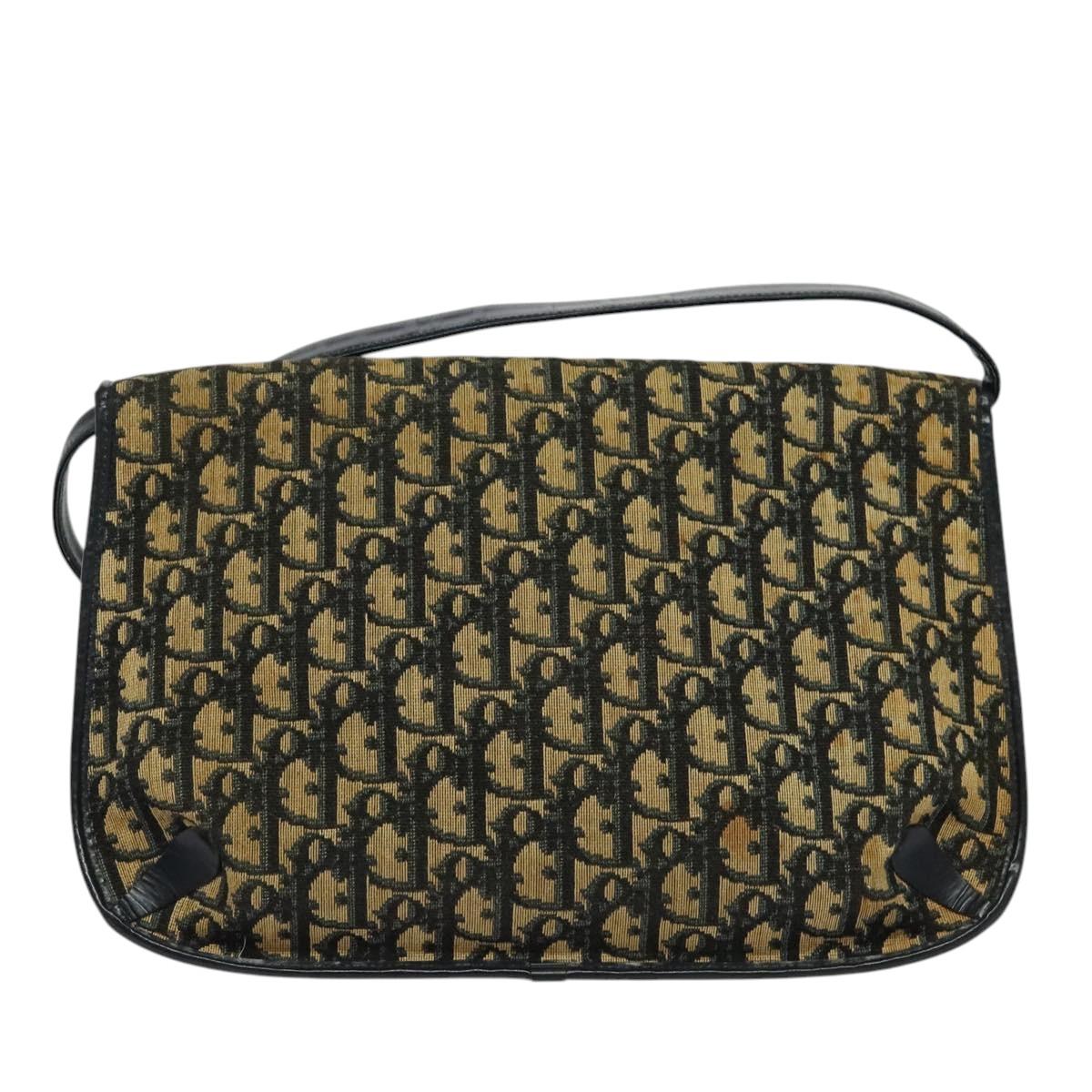 Christian Dior Trotter Canvas Shoulder Bag Navy Gold Auth yk18204