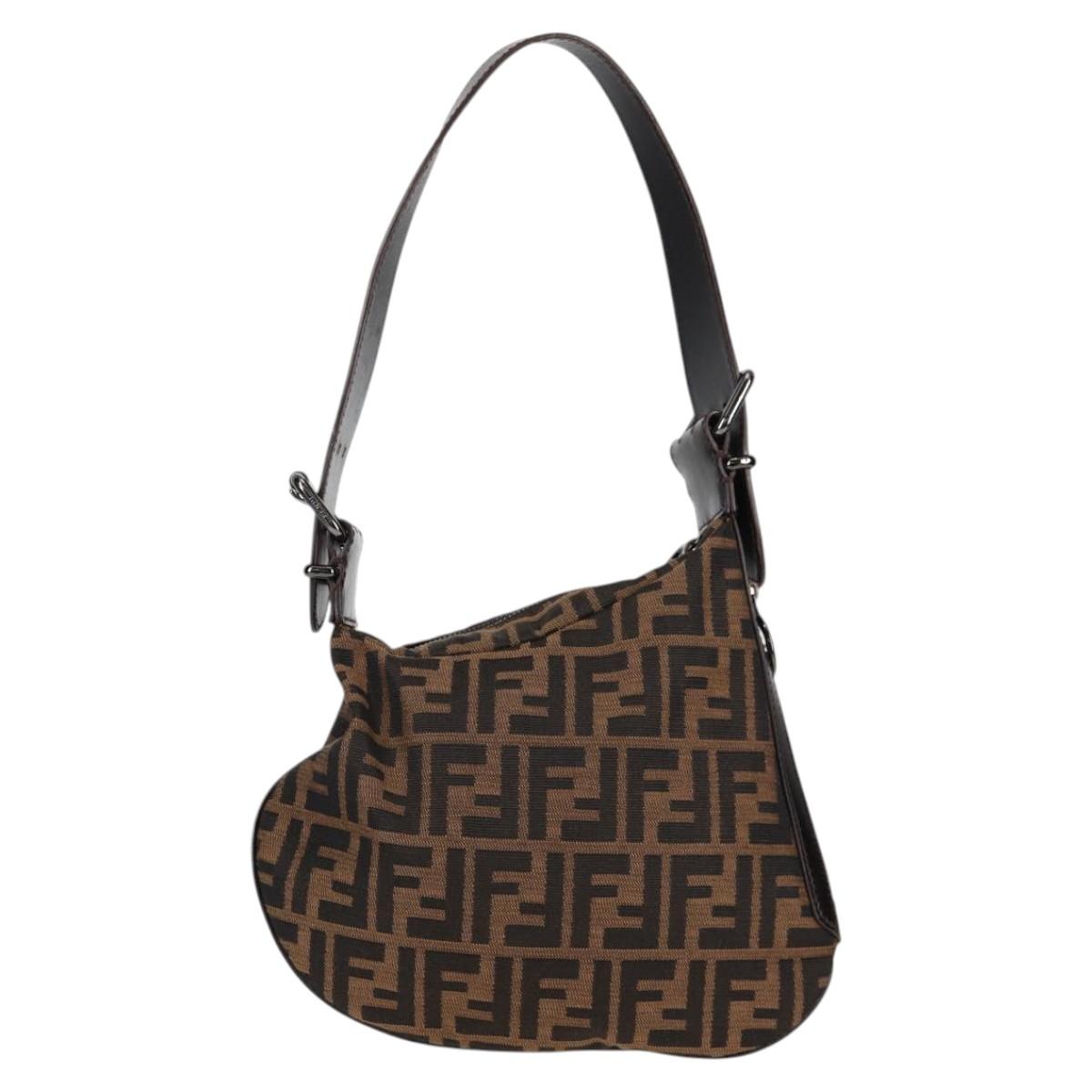 FENDI Zucca Canvas Shoulder Bag Brown Black 8BR128 Auth yk18251V