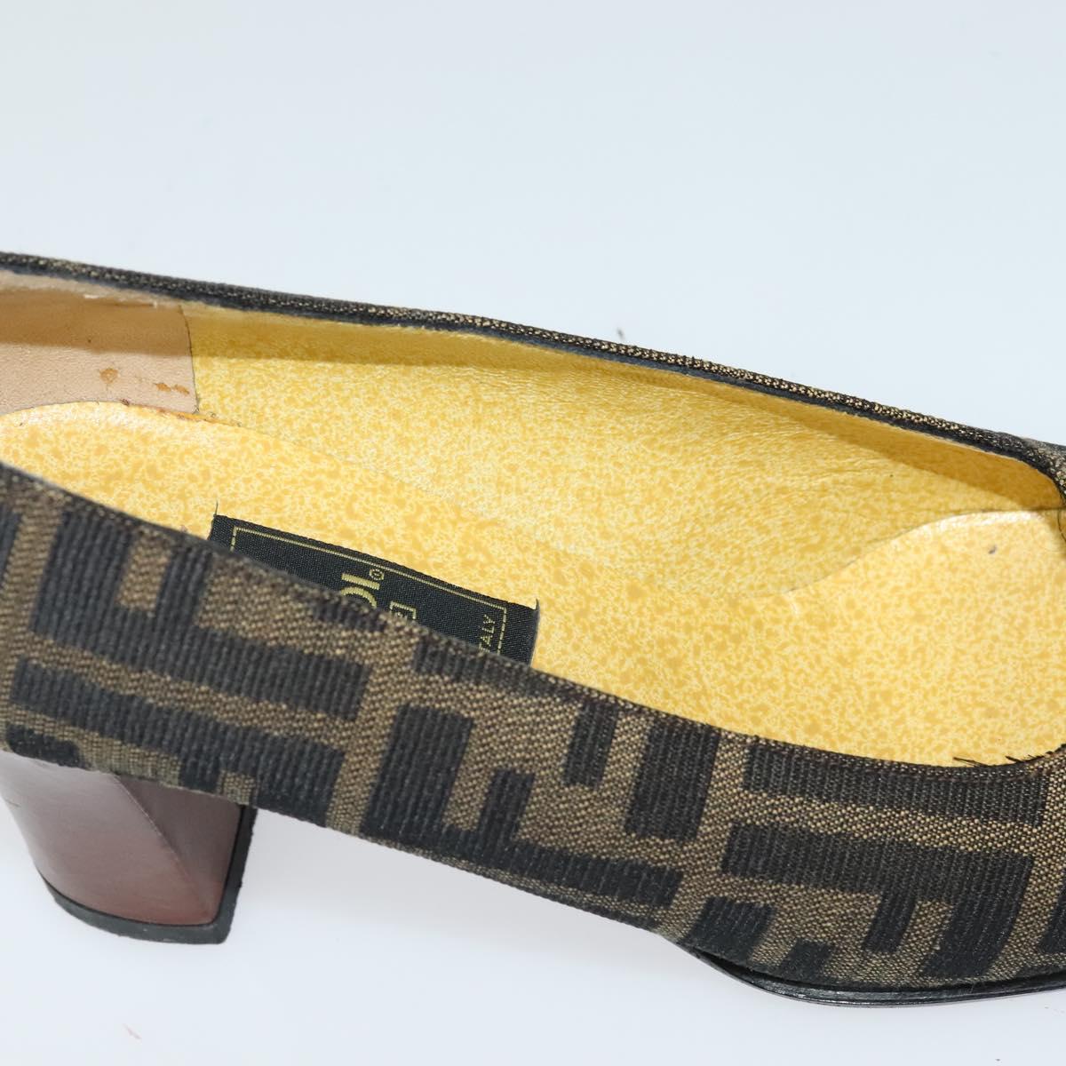 FENDI Zucca Canvas Pumps 36 Pumps Brown Black gold Auth yk18254