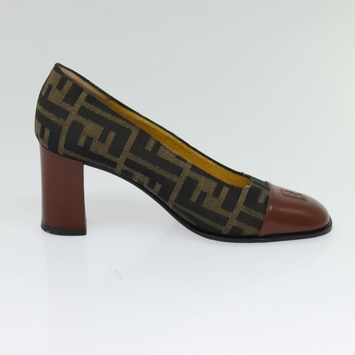 FENDI Zucca Canvas Pumps 36 Pumps Brown Black gold Auth yk18254