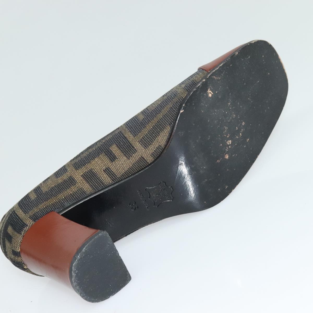 FENDI Zucca Canvas Pumps 36 Pumps Brown Black gold Auth yk18254
