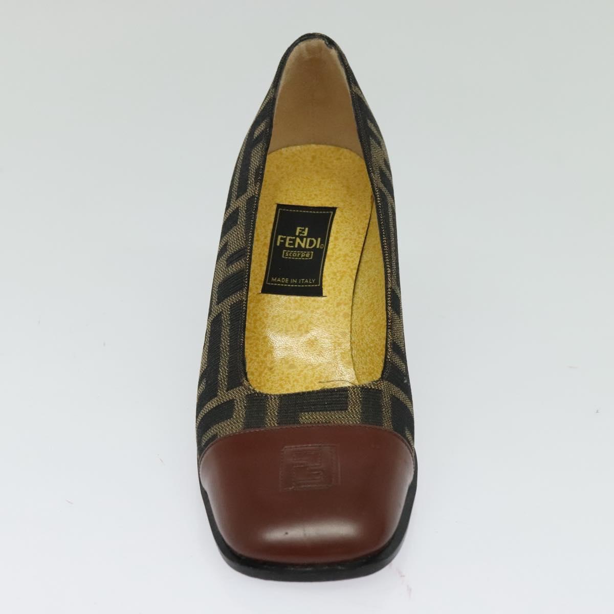FENDI Zucca Canvas Pumps 36 Pumps Brown Black gold Auth yk18254