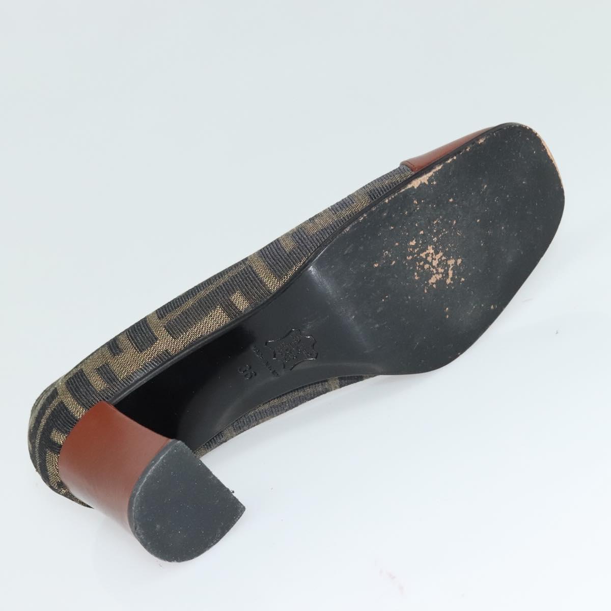 FENDI Zucca Canvas Pumps 36 Pumps Brown Black gold Auth yk18254