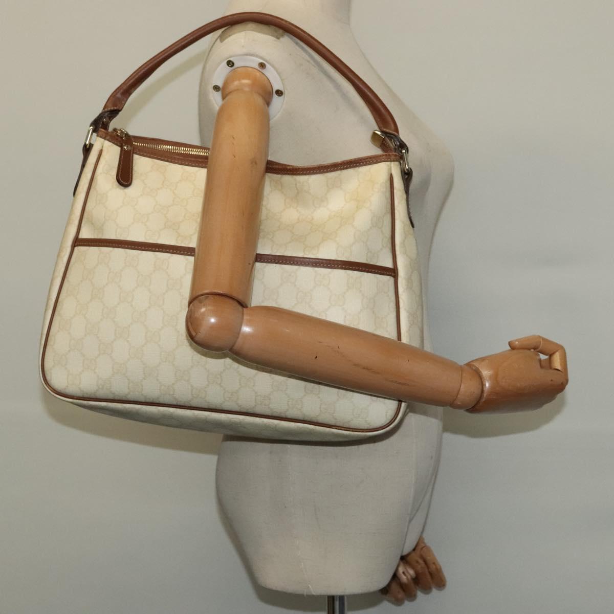 GUCCI GG Supreme Shoulder Bag PVC White Gold 189898 Auth yk18307