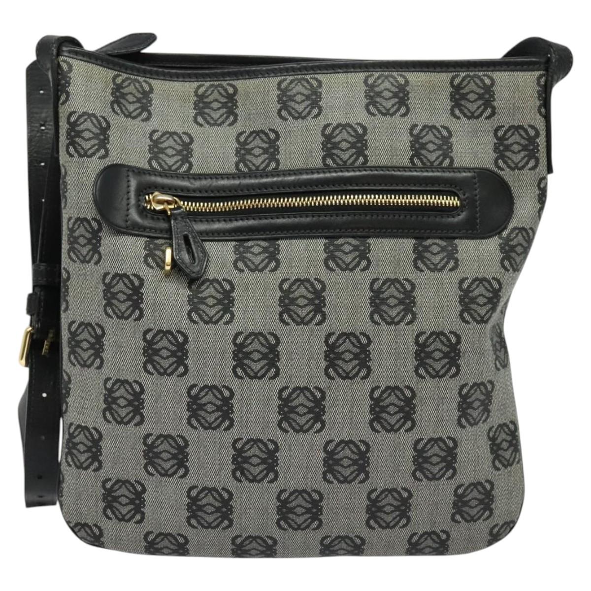 LOEWE anagram Shoulder Bag PVC Gray Gold Auth yk18308