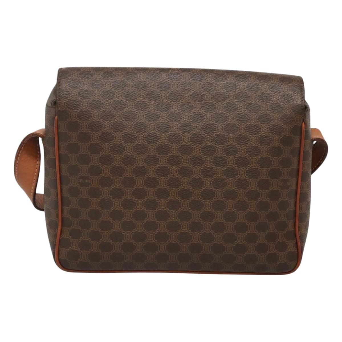 CELINE Macadam Canvas Shoulder Bag PVC Leather Brown Gold Auth yk18347