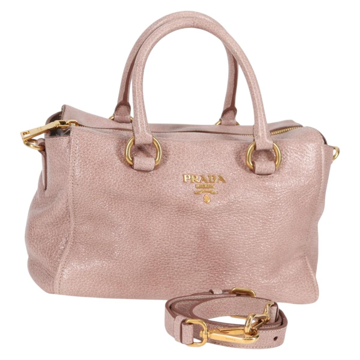 PRADA Hand Bag Leather 2way Pink Gold Auth yk18353M
