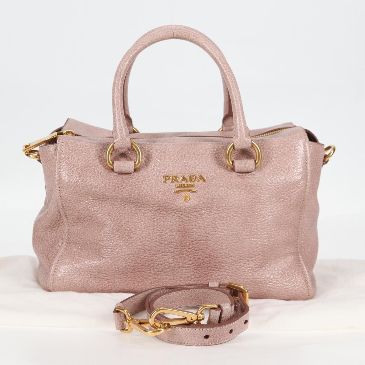 PRADA Hand Bag Leather 2way Pink Gold Auth yk18353M