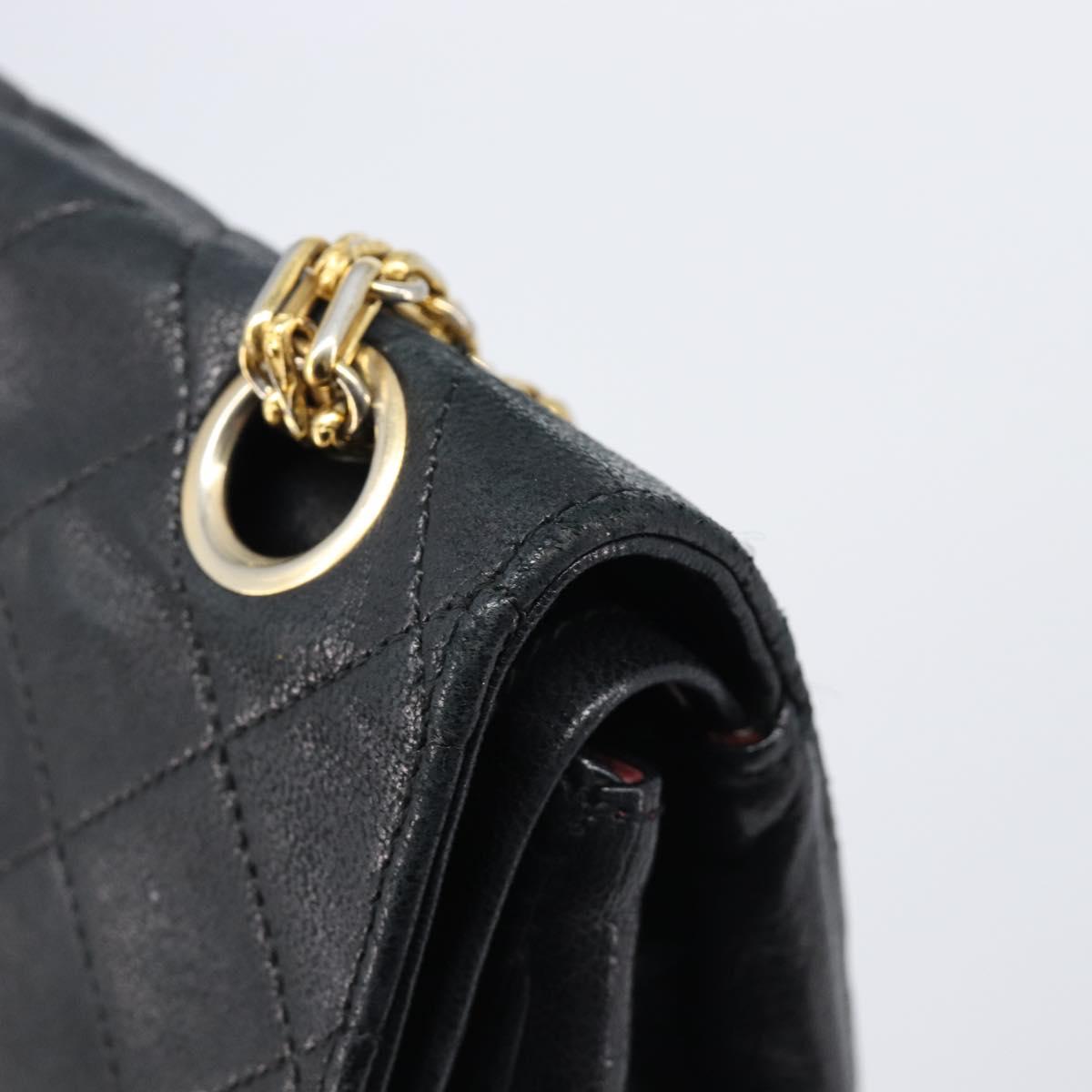 CHANEL Matelasse Chain Hand Bag Lamb Skin Vintage Black Gold CC Auth yk18374A