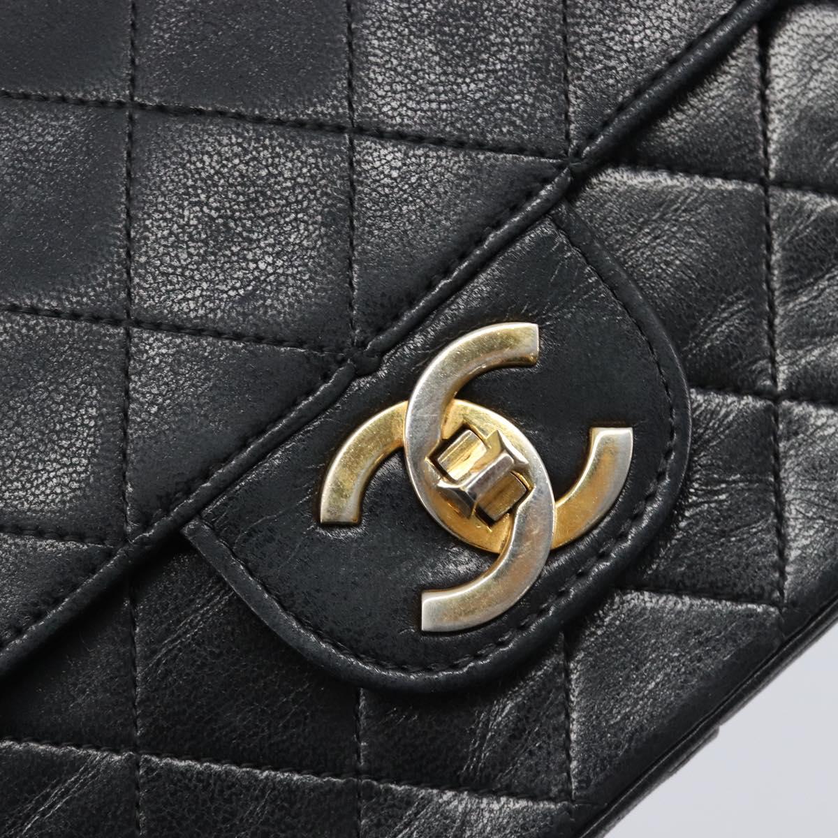 CHANEL Matelasse Chain Hand Bag Lamb Skin Vintage Black Gold CC Auth yk18374A
