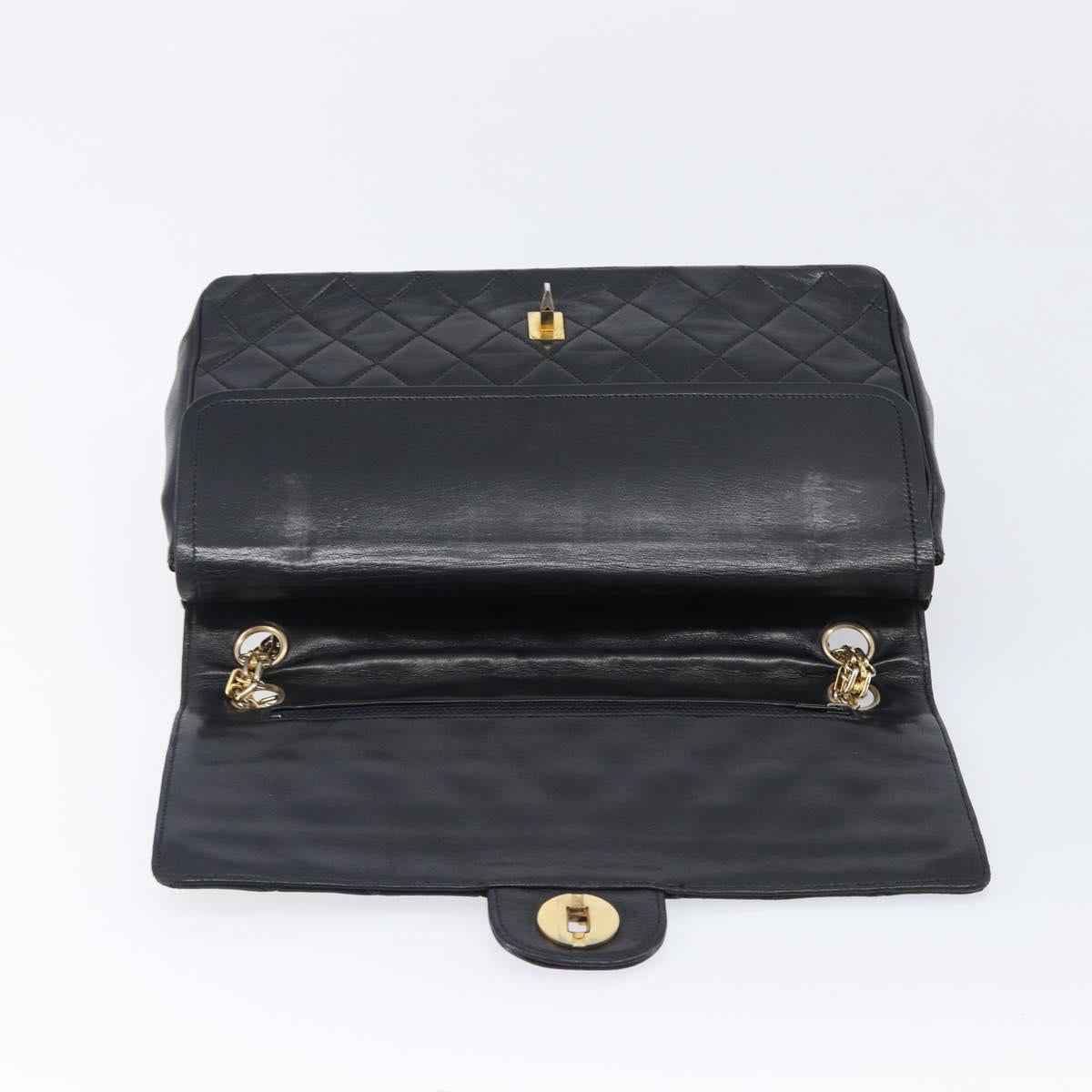 CHANEL Matelasse Chain Hand Bag Lamb Skin Vintage Black Gold CC Auth yk18374A