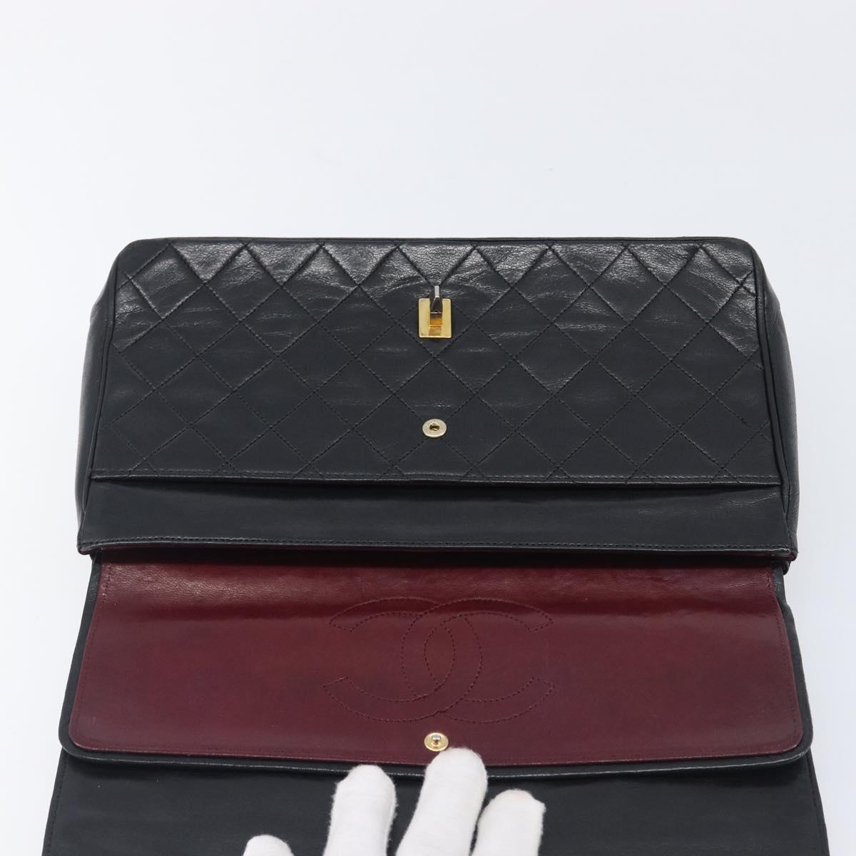 CHANEL Matelasse Chain Hand Bag Lamb Skin Vintage Black Gold CC Auth yk18374A