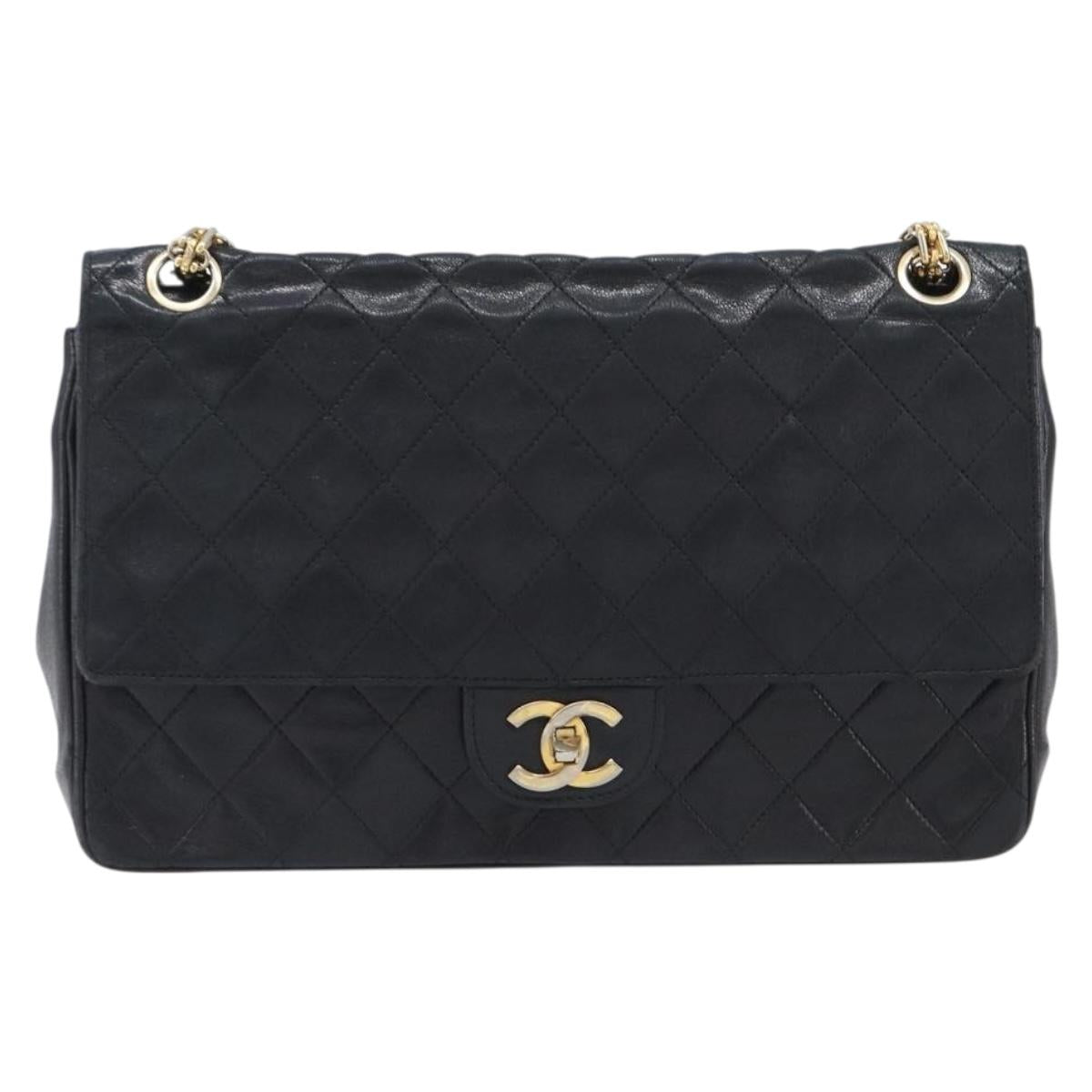 CHANEL Matelasse Chain Hand Bag Lamb Skin Vintage Black Gold CC Auth yk18374A