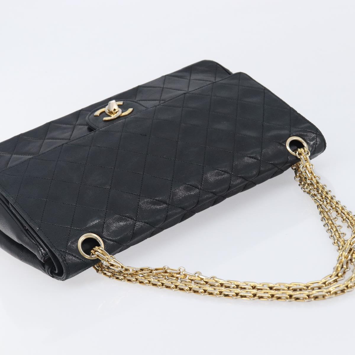 CHANEL Matelasse Chain Hand Bag Lamb Skin Vintage Black Gold CC Auth yk18374A