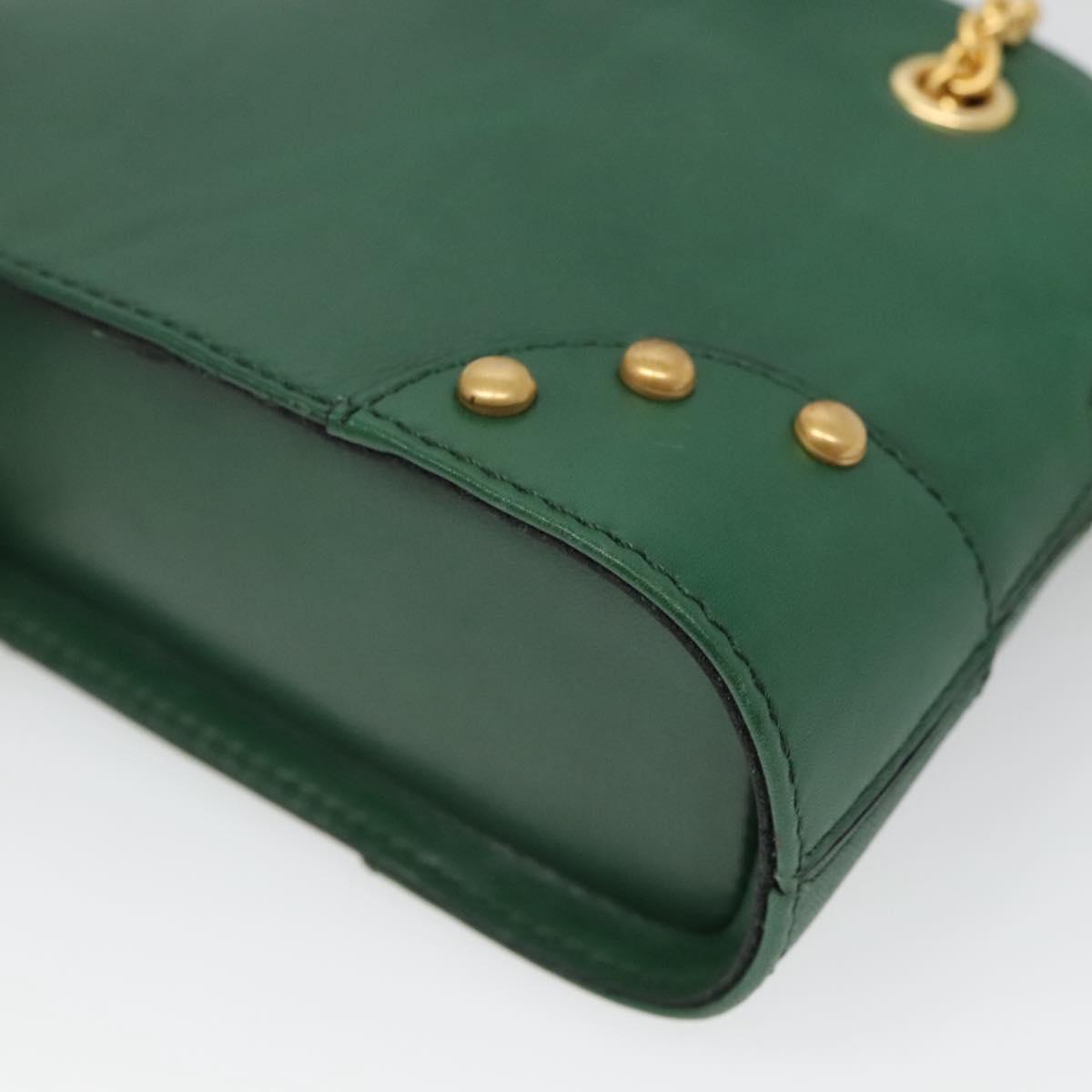 CELINE Chain Shoulder Bag Leather Green Gold Auth yk18399