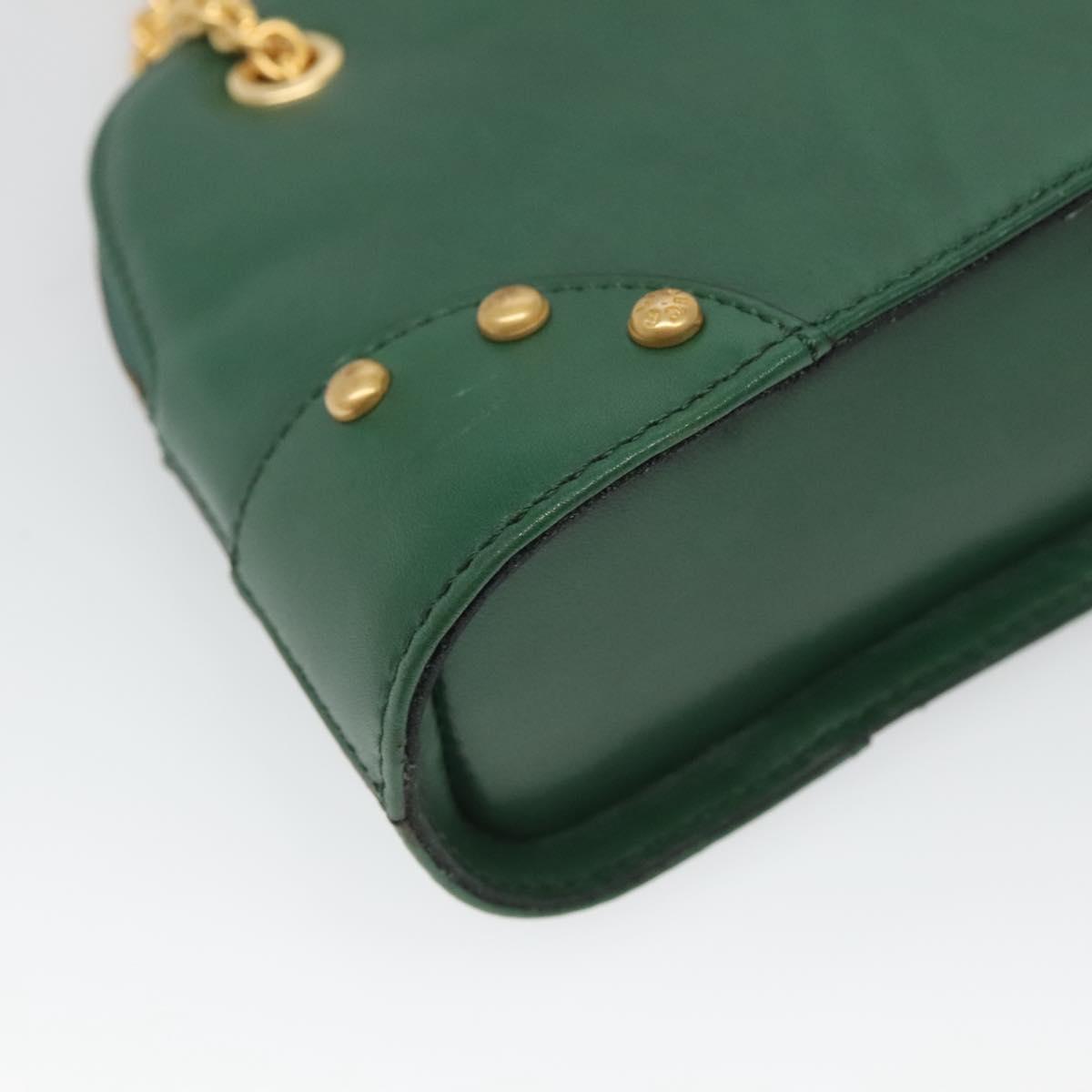 CELINE Chain Shoulder Bag Leather Green Gold Auth yk18399