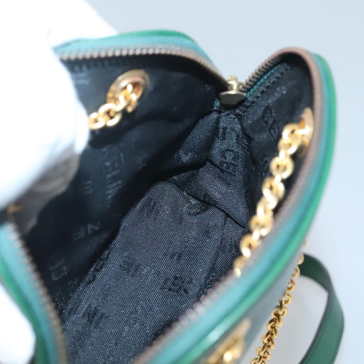 CELINE Chain Shoulder Bag Leather Green Gold Auth yk18399