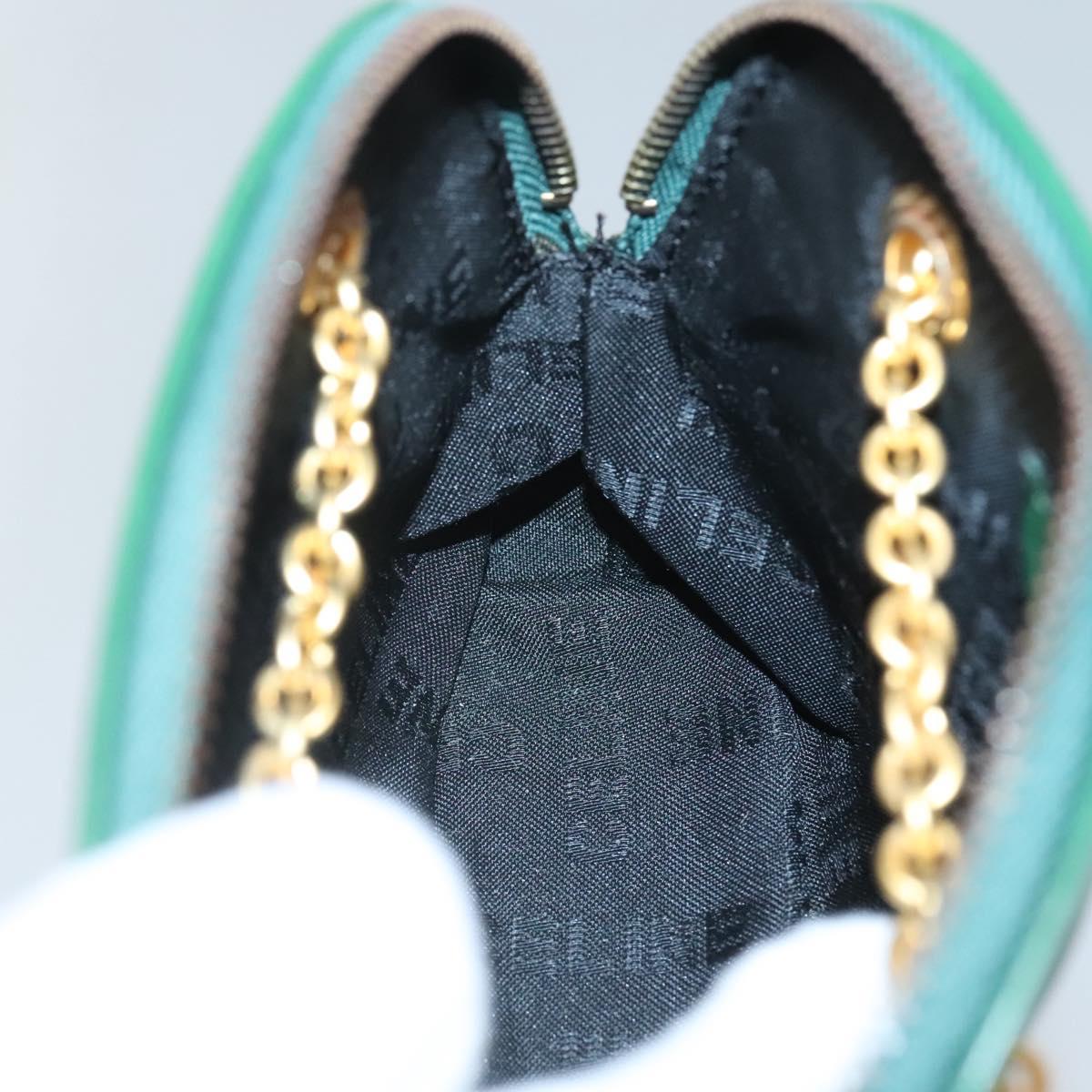 CELINE Chain Shoulder Bag Leather Green Gold Auth yk18399