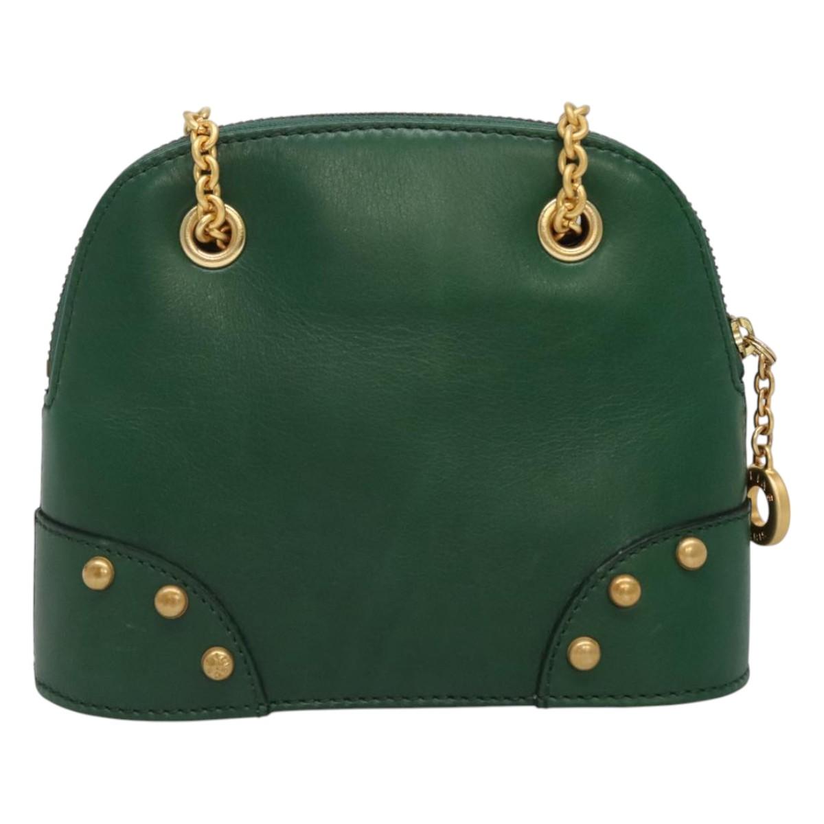 CELINE Chain Shoulder Bag Leather Green Gold Auth yk18399