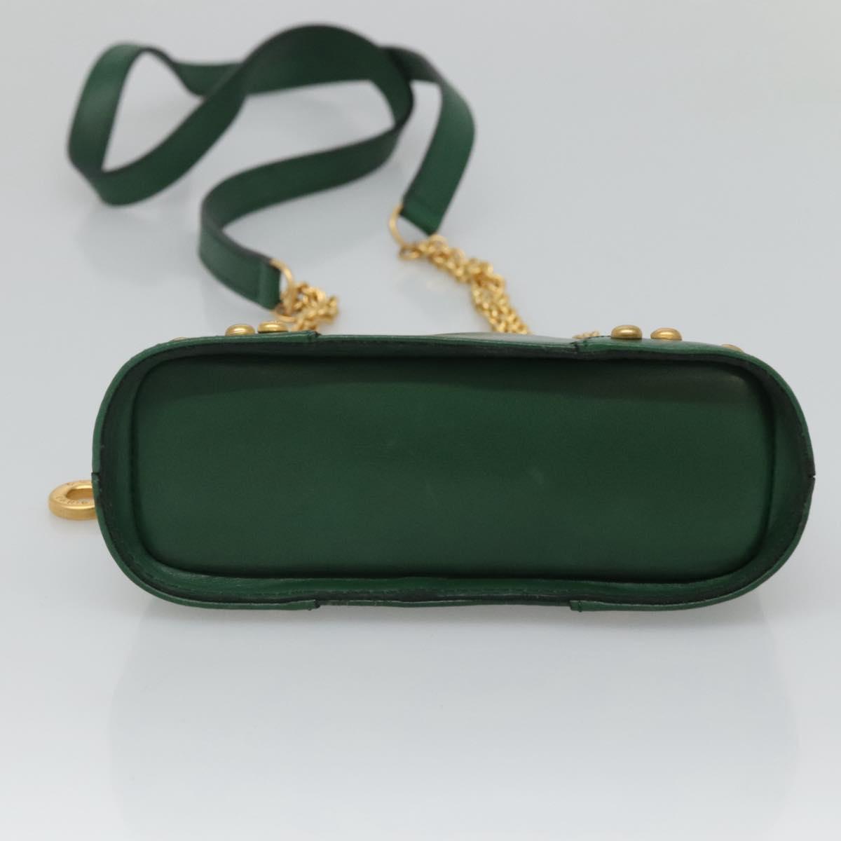 CELINE Chain Shoulder Bag Leather Green Gold Auth yk18399