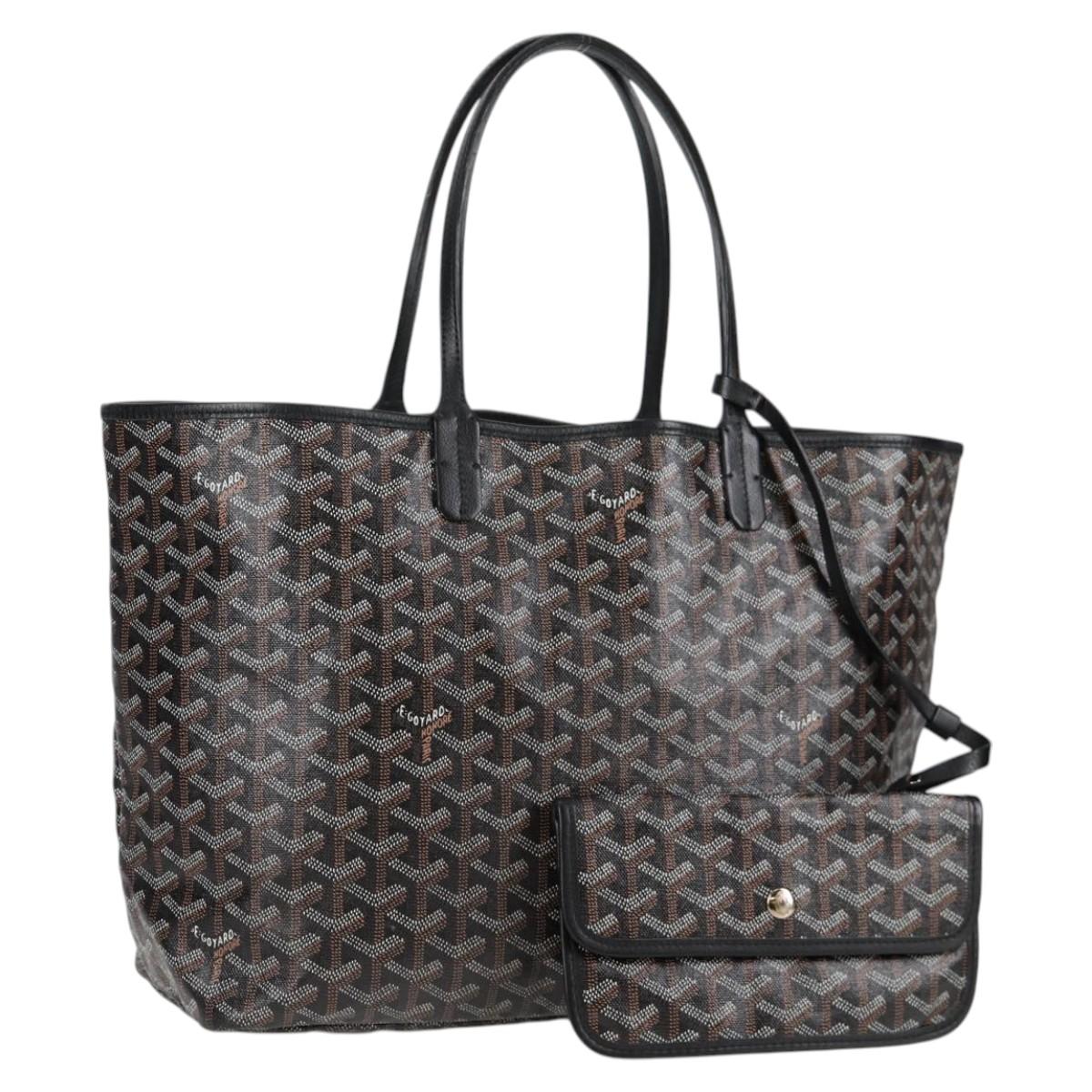 GOYARD Herringbone Saint Louis PM Tote Bag PVC Black Auth yk18410M