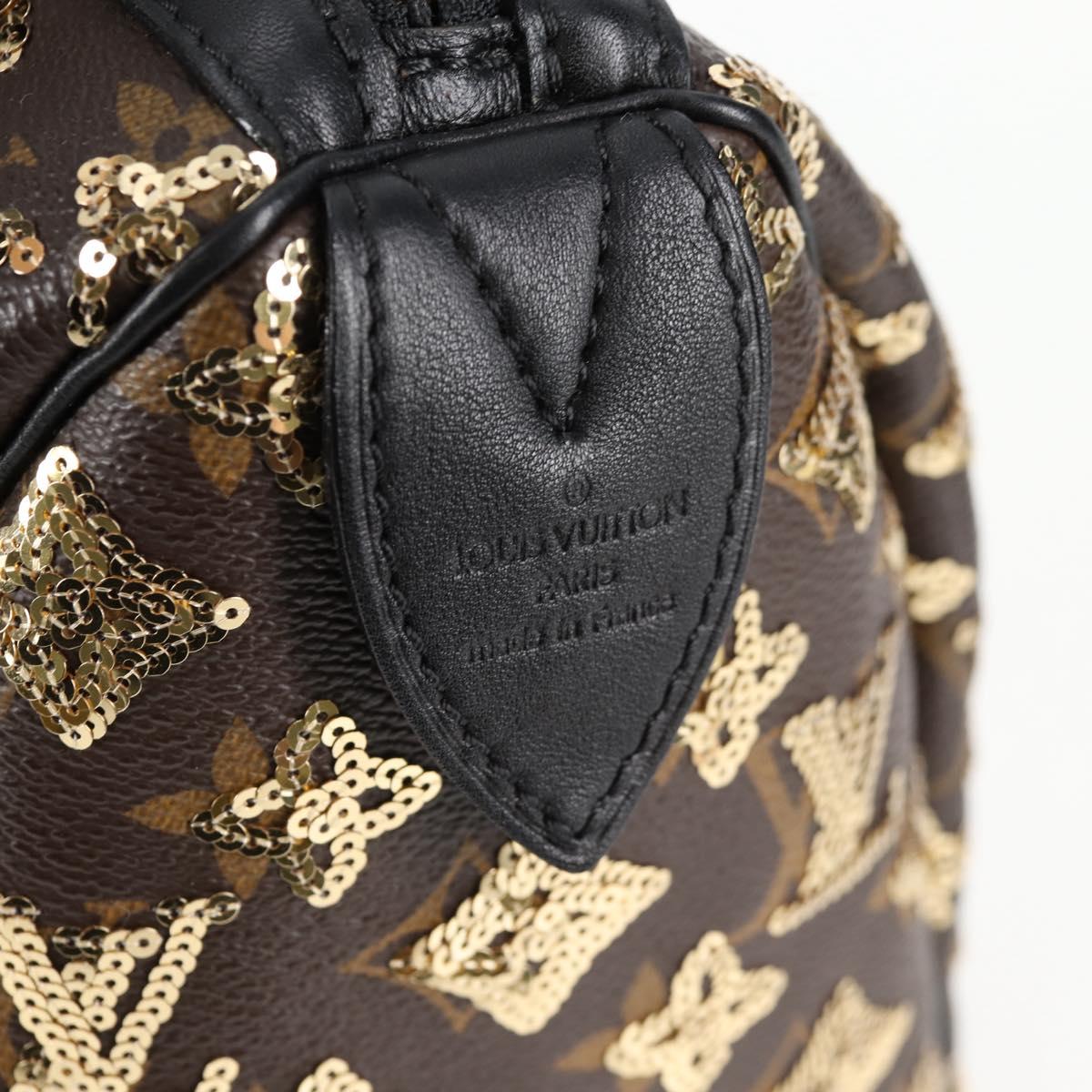 LOUIS VUITTON Monogram Eclipse Sequins Speedy 30 Bag Gold M40244 Auth yk18412M