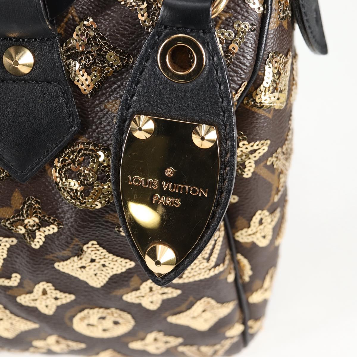 LOUIS VUITTON Monogram Eclipse Sequins Speedy 30 Bag Gold M40244 Auth yk18412M