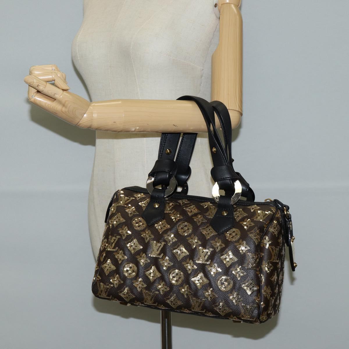 LOUIS VUITTON Monogram Eclipse Sequins Speedy 30 Bag Gold M40244 Auth yk18412M
