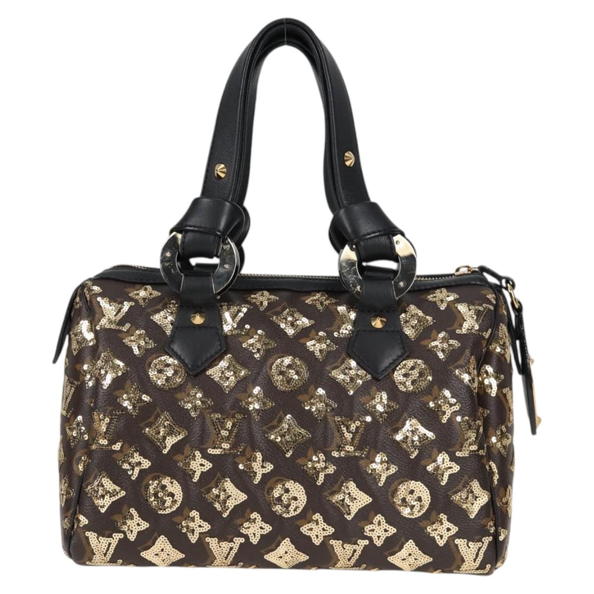 LOUIS VUITTON Monogram Eclipse Sequins Speedy 30 Bag Gold M40244 Auth yk18412M