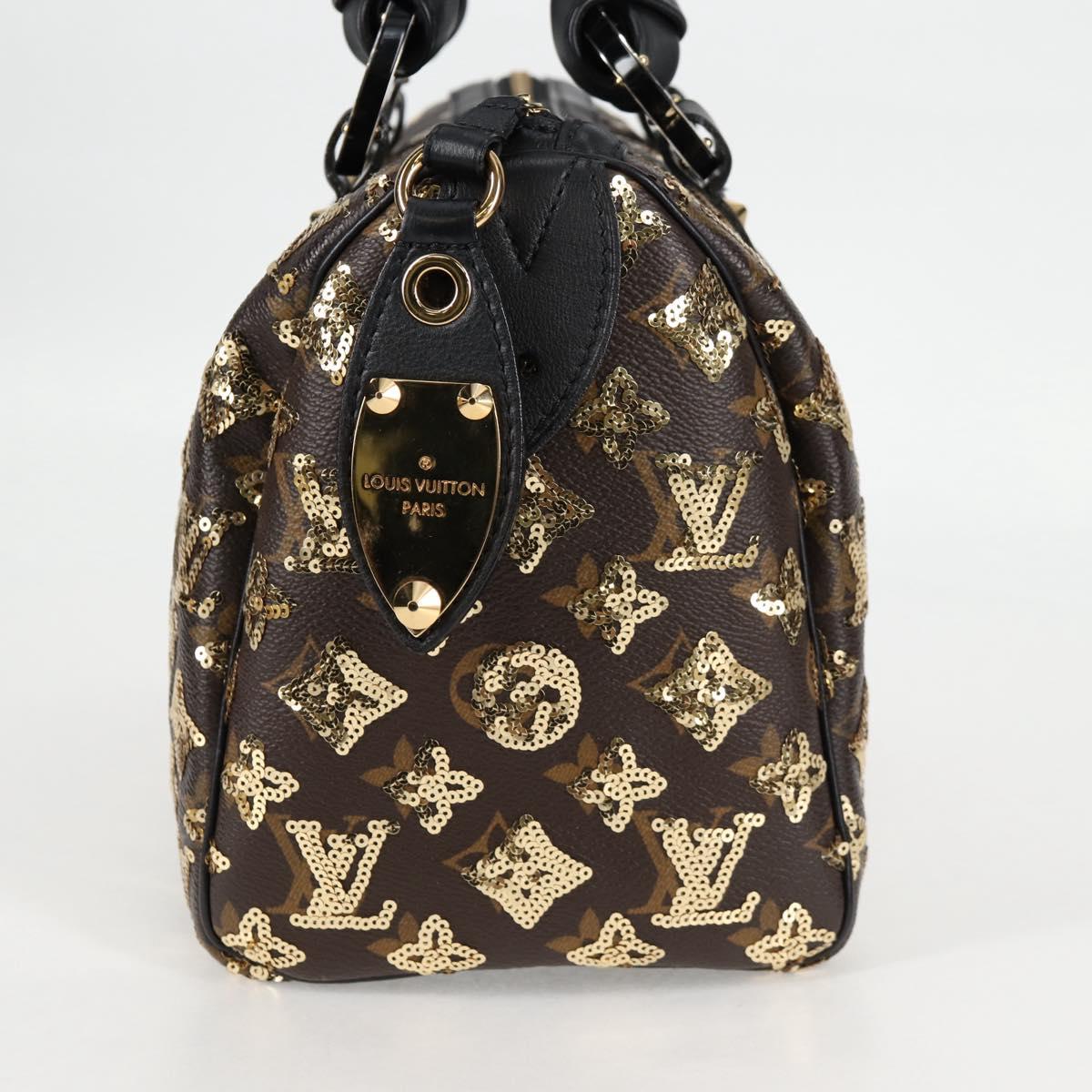 LOUIS VUITTON Monogram Eclipse Sequins Speedy 30 Bag Gold M40244 Auth yk18412M