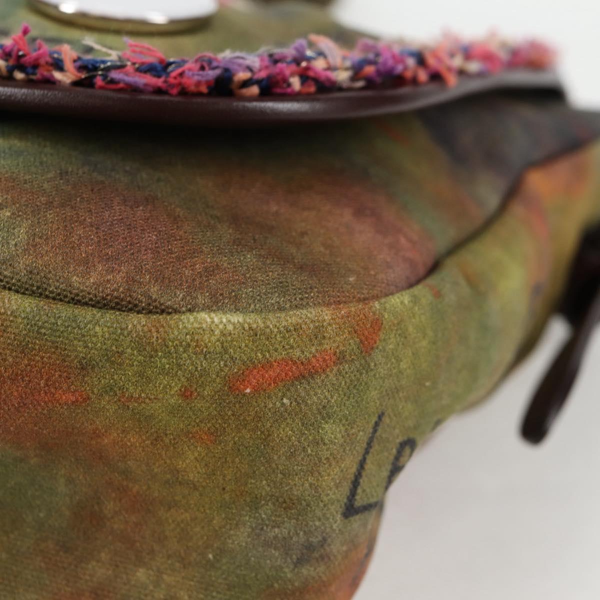 CHANEL Embroidery Graffiti Shoulder Bag Canvas Leather Khaki CC Auth yk18413SM