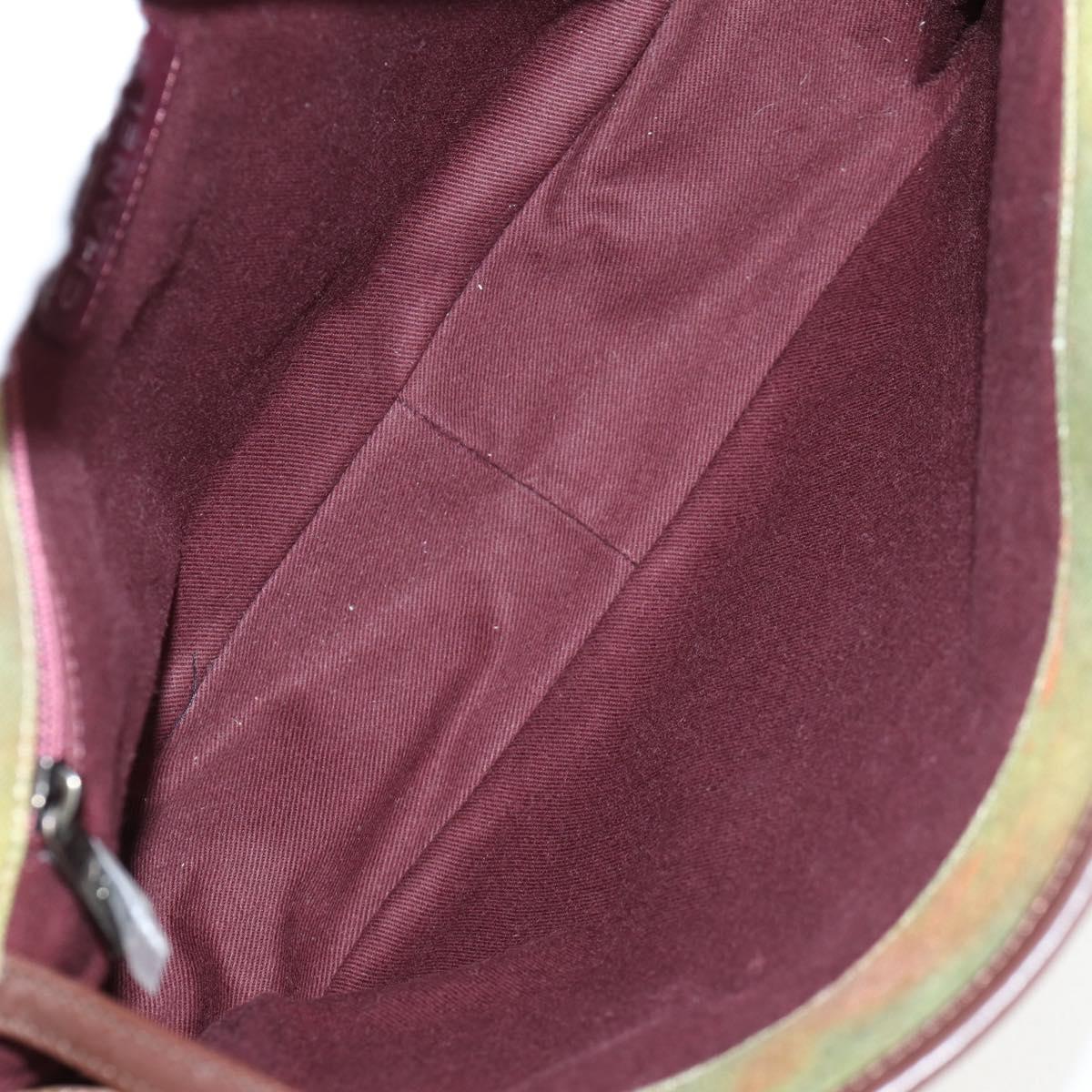 CHANEL Embroidery Graffiti Shoulder Bag Canvas Leather Khaki CC Auth yk18413SM