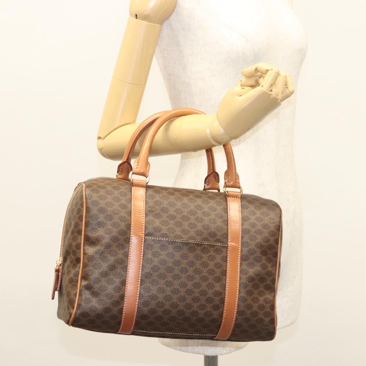 CELINE Macadam Canvas Hand Bag PVC Leather Brown Gold Auth yk18442V