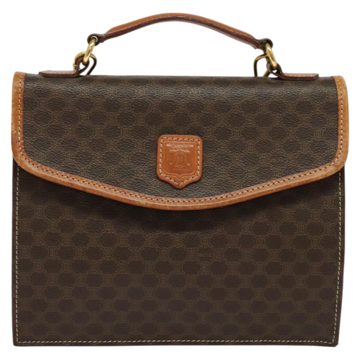 CELINE Macadam Canvas Hand Bag PVC Leather 2way Brown Gold Auth yk18454