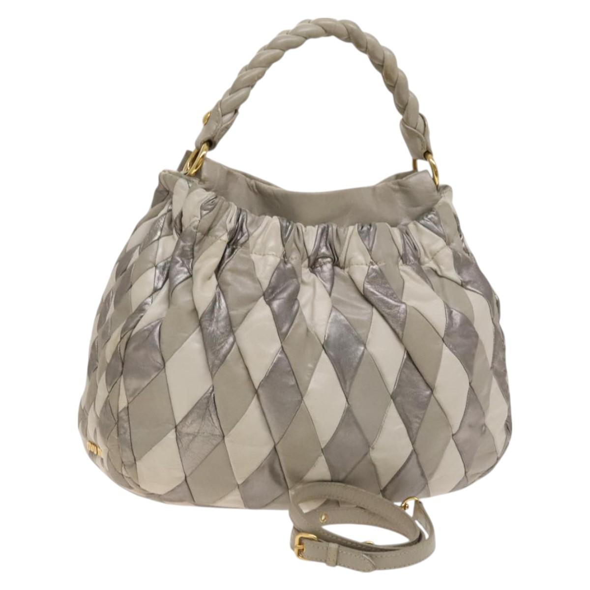 Miu Miu Shoulder Bag Leather 2way Gray Gold Auth yk18463