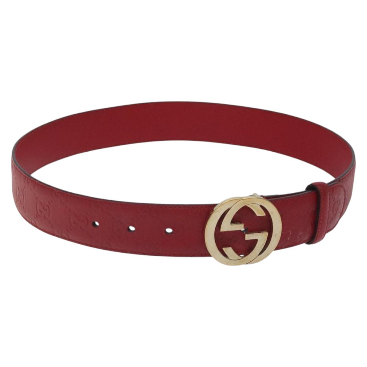 GUCCI Interlocking Guccissima GG Canvas Belt 35.4"" Red 370543 Auth yk18513