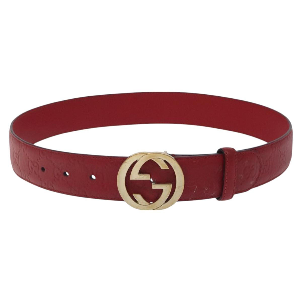 GUCCI Interlocking Guccissima GG Canvas Belt 35.4"" Red 370543 Auth yk18513