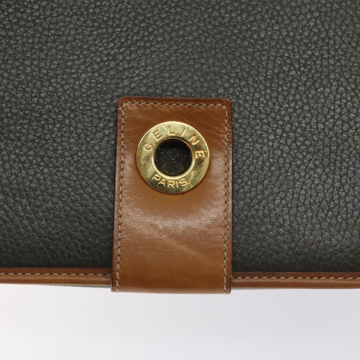 CELINE Shoulder Bag Leather Khaki Gold Auth yk18543