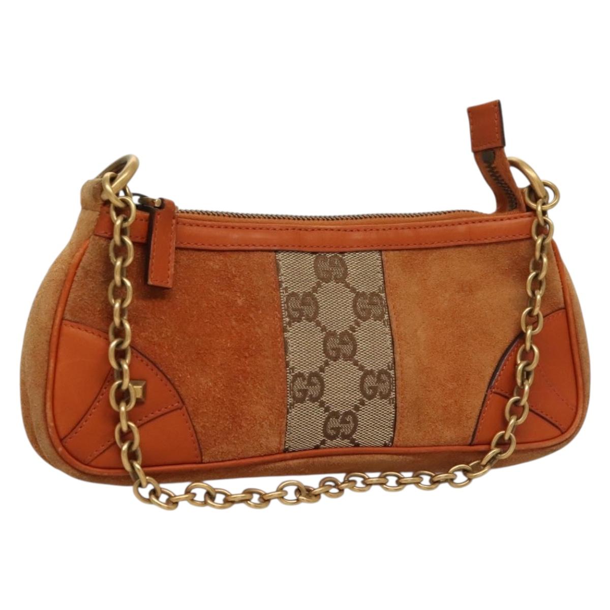 GUCCI GG Canvas Chain Accessory Pouch Orange 120940 Auth yk18564