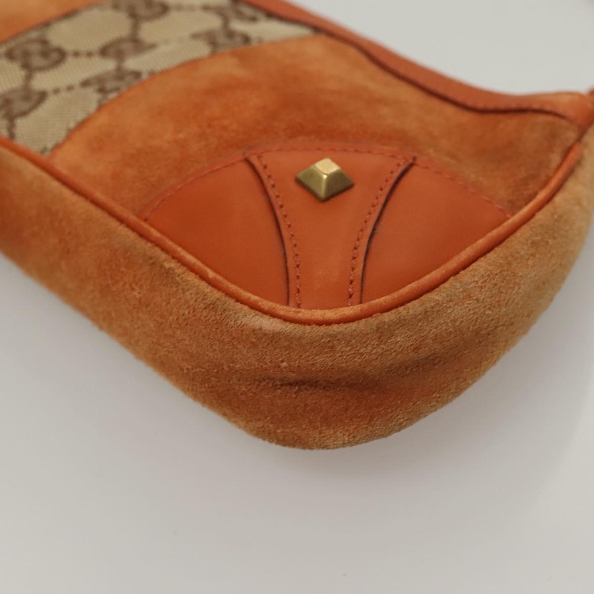 GUCCI GG Canvas Chain Accessory Pouch Orange 120940 Auth yk18564