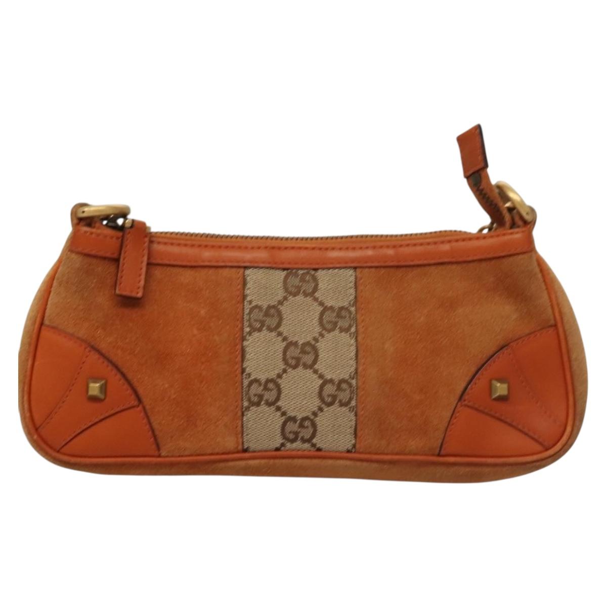 GUCCI GG Canvas Chain Accessory Pouch Orange 120940 Auth yk18564