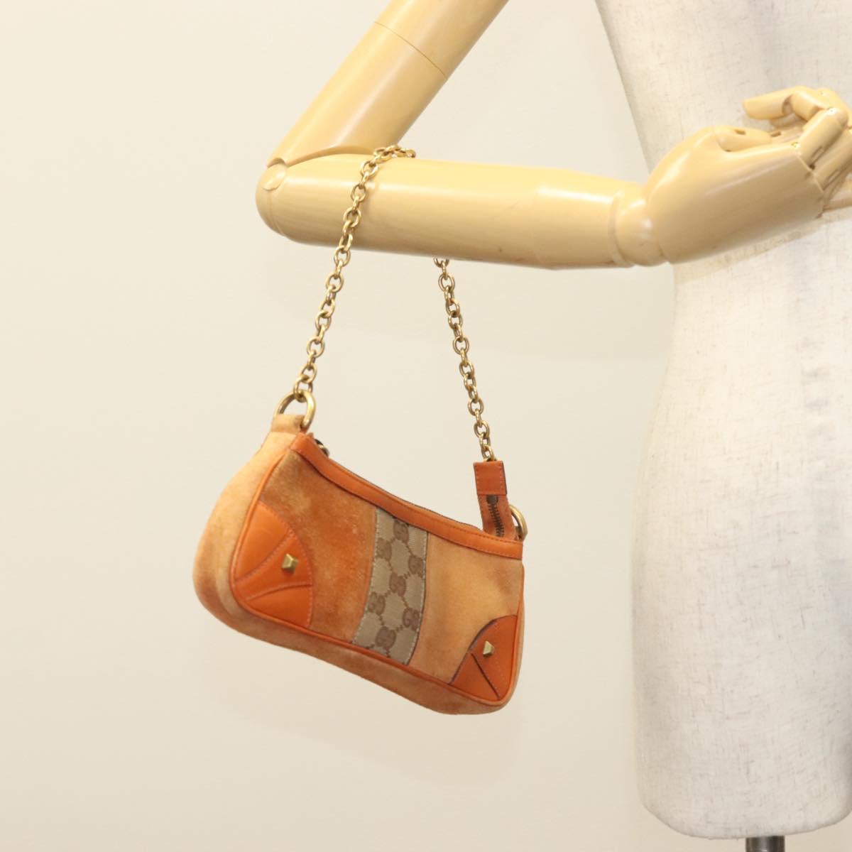 GUCCI GG Canvas Chain Accessory Pouch Orange 120940 Auth yk18564