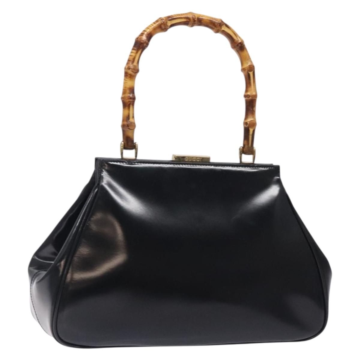 GUCCI Bamboo Hand Bag Leather Black Gold 000.**0296 Auth yk18567