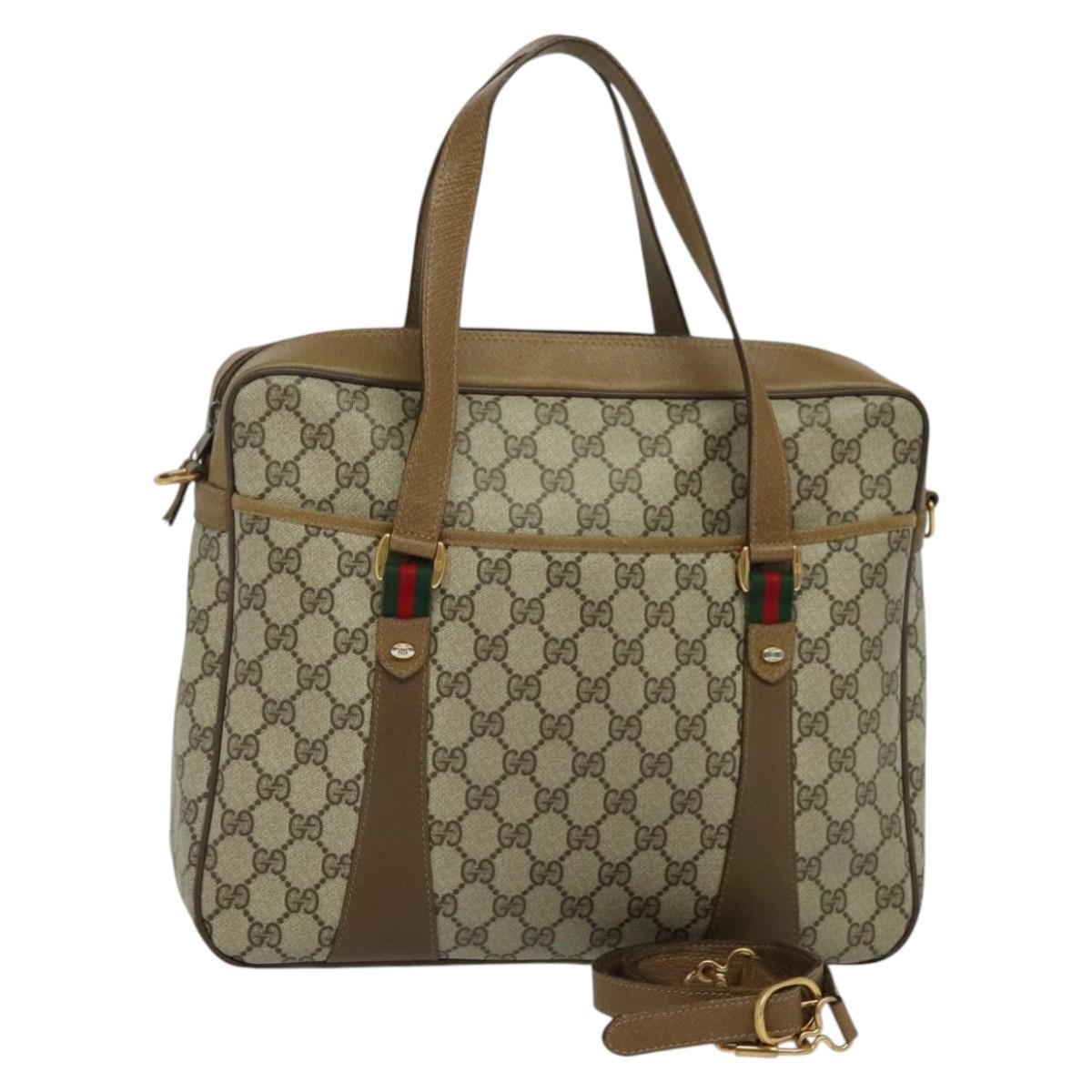 GUCCI GG Supreme Web Sherry Line Bag PVC 2way Beige Gold 40 02 015 Auth yk18574
