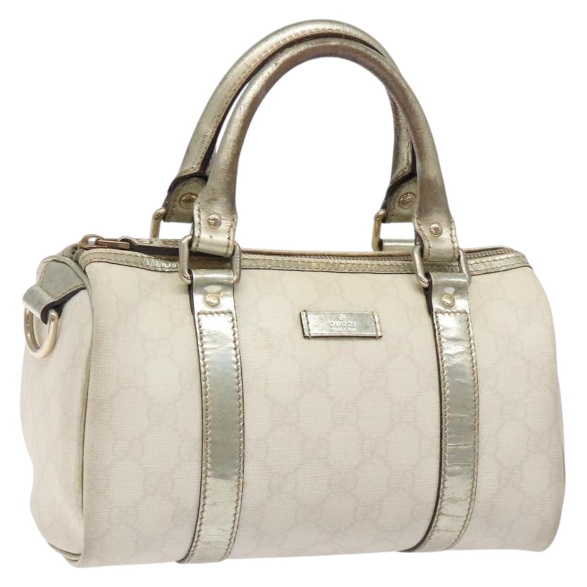 GUCCI GG Supreme Mini Boston Bag PVC White Silver gold 193604 Auth yk18585