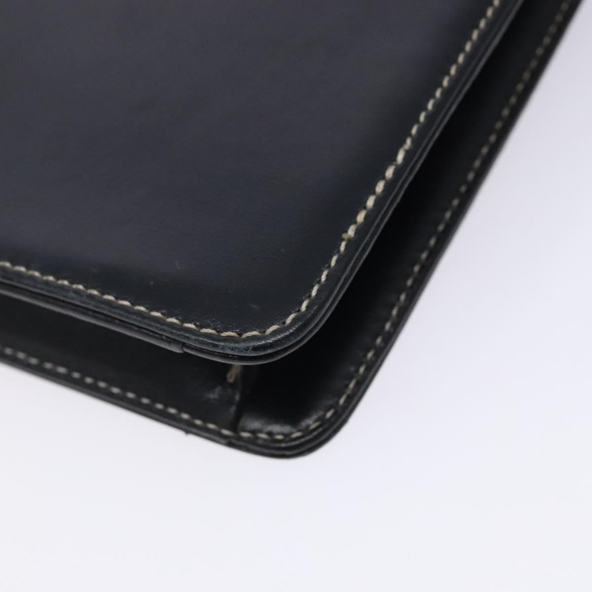 Christian Dior Chain Shoulder Bag Leather Navy Gold Auth yk18586