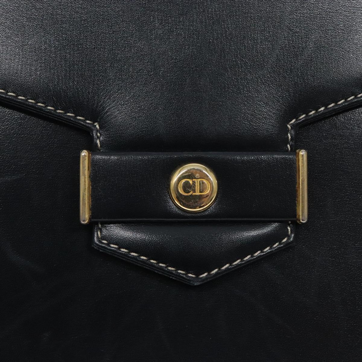 Christian Dior Chain Shoulder Bag Leather Navy Gold Auth yk18586