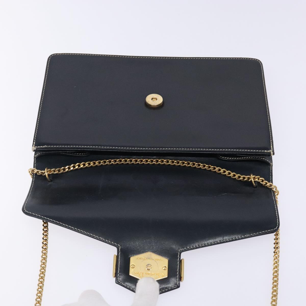 Christian Dior Chain Shoulder Bag Leather Navy Gold Auth yk18586